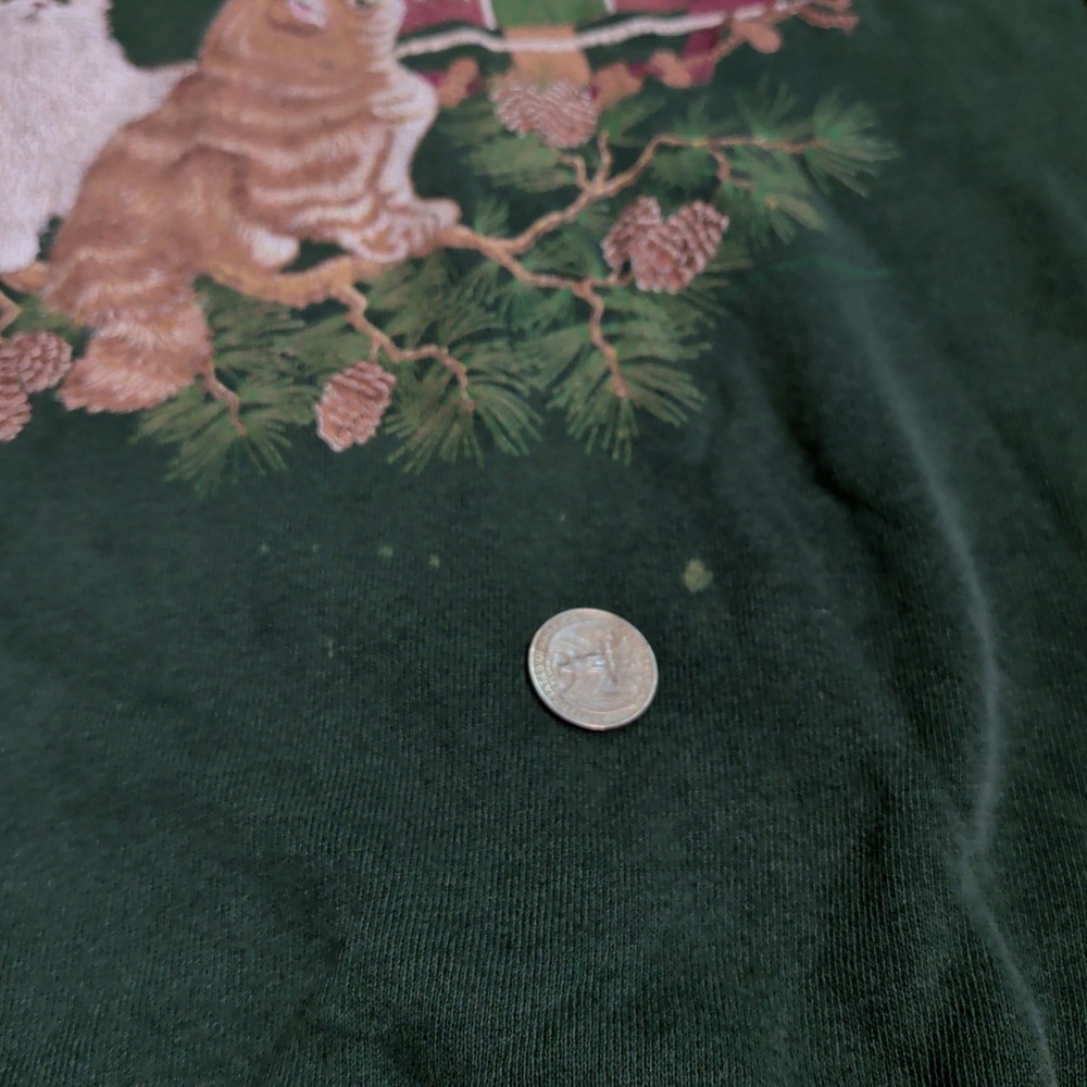 Vintage Jerzees Kitten Sweatshirt Womens Size Large Green Cat Crewneck Grandma - Picture 4 of 11